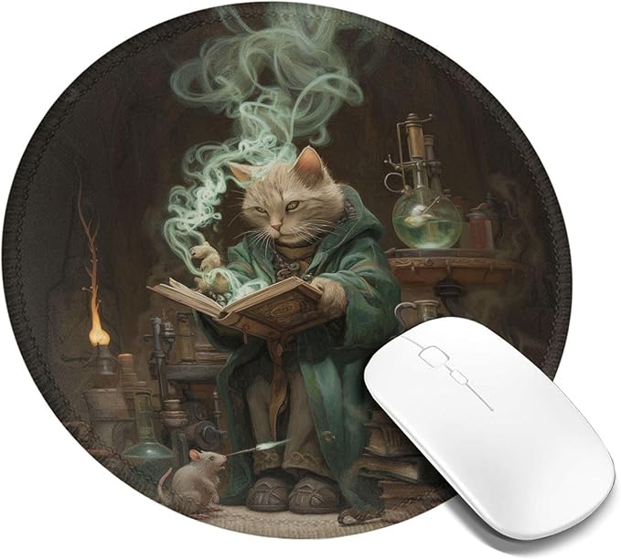 Cat Round Mouse Pad Premium Textured Mouse Mat Washable Mousepads with Extended Stitched Edges Non Slip Rubber Base Small Mousepad 7.9 X 7.9 X 0.12 Inches