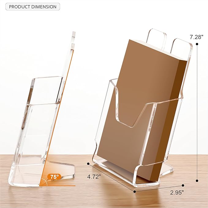 YUXUN Acrylic Brochure Holder 4x9inch,Clear Countertop Display Stand,Pamphlet Holder for Trifold 4 Inch Flyers,Booklets,Menu,Leaflets,Photocards for Office,Home,Store,1 Pack,A6