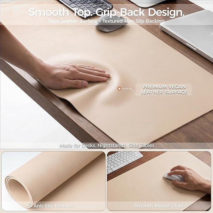 1.6mm Thick Leather 18x54 Inch Non-Slip Mat, Waterproof Countertop Protector, Kitchen Island Counter/Dinner Table Mat, Warm Beige