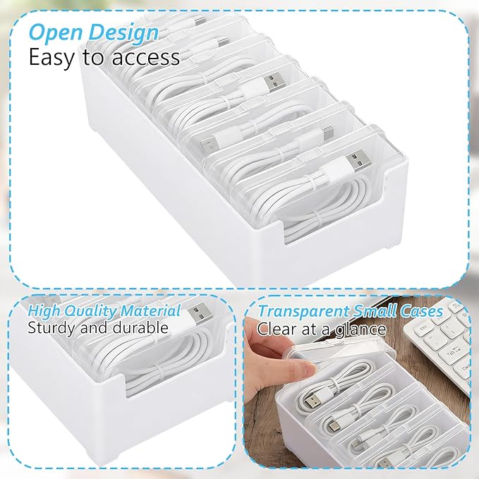 6 Set Cable Organizer Box with 42 Clear Switch Case Power Cord Organizer Desktop Cable Management Box Desktop Charger Cord Storage Organizer Box for Office Home Desk Accessories Stationery Supplies