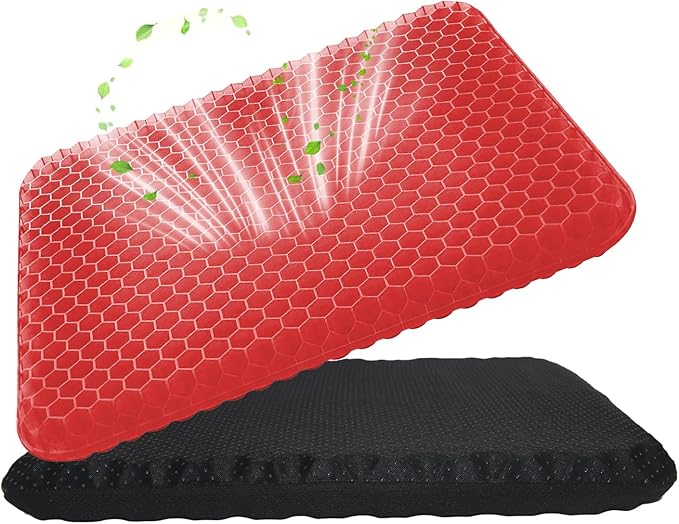 Volosso Cool Gel Seat Cushion for Long Sitting，Gel Cushion for Wheelchair Soft, Chair Cushion, Car Seat Cushion Breathable, for Office Chair for Hip Pain（Red）