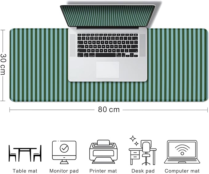 Green Teal Stripes Pattern Extended Mouse Pad, Modern Colorful Non-Slip Large Desk Mat for Office Gaming Laptop, Custom Desk Decor Gaming Mousepad for Computer Desktop, 31.5 x 11.8 inch