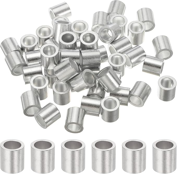 uxcell 5/16"(8mm) Aluminum Crimping Loop Sleeve, Wire Rope Stop Sleeve Round Crimp Ferrules for Wire Rope and Cable Ferrule, Silver 50Pcs