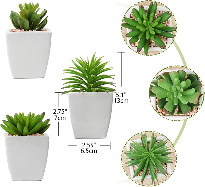 Hollyone Small Faux Succulents in White Ceramic Pot 3Pcs Artificial Succulents Fake Plant Gifts Home Decor Accents Centerpieces Bathroom Decor Mum Gifts Greenery Decoration Succulents Wedding