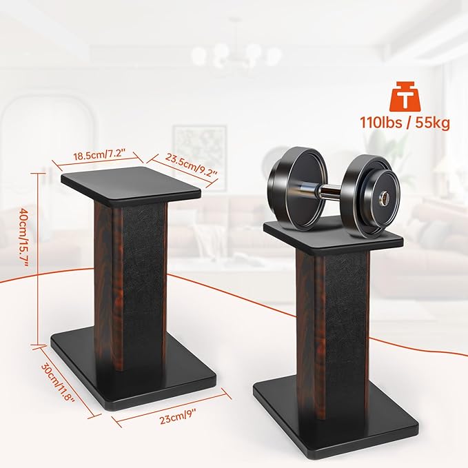 16 Inch (40CM) - Pair-Wood Speaker Stands for Home-Cinema HiFi Desktop and Satellite Speakers Monitor Stands, Enhanced Audio Listening Experience for Home Theaters