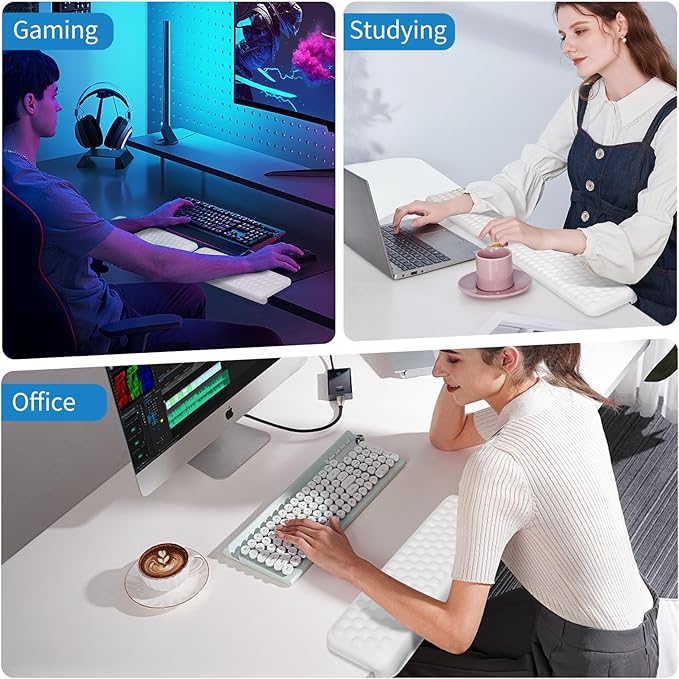 Arm Rest Pads for Desk – 2 Pack PU Leather Ergonomic L-Shaped Elbow Cushions with Non-Slip Base, Memory Foam Wrist & Arm Support for Office, Home, and Gaming (White)