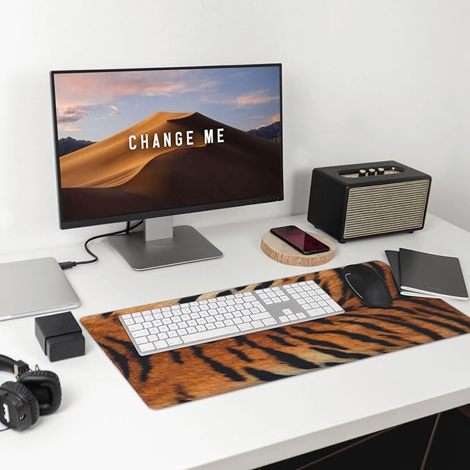 Tiger Stripes Print Large Mouse Pad & Desk Mat Animal Skin Texture Extended Mousepad Non-Slip Rubber Base Laptop Computer Keyboard Pad for Gaming, Office & Home Decor, XXL - 29.5" X 15.8"