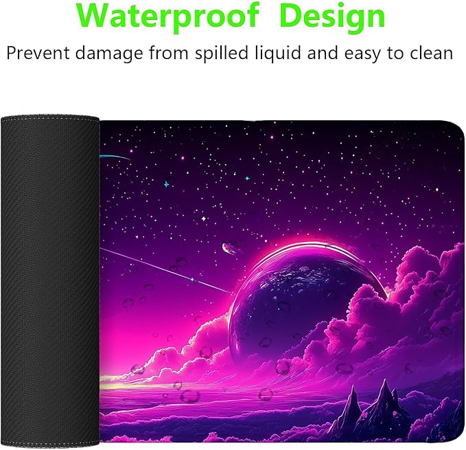 Purple Moon Gaming Mouse Pad Pink Sky Sea Clouds Fog Mountains Extended Gaming Mouse Pad Mat with Stitched Edge Non-Slip Base Big Mouse Pad 31.5"x11.8" Office Computer Keyboard Laptop Home