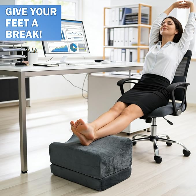 Foot Rest for Under Desk, Adjustable Height Ergonomic Footstool for Office Chair and Gaming Chair, Supports Feet and Legs to Relieve Back Hip Fatigue, Anti-Slip Bottom