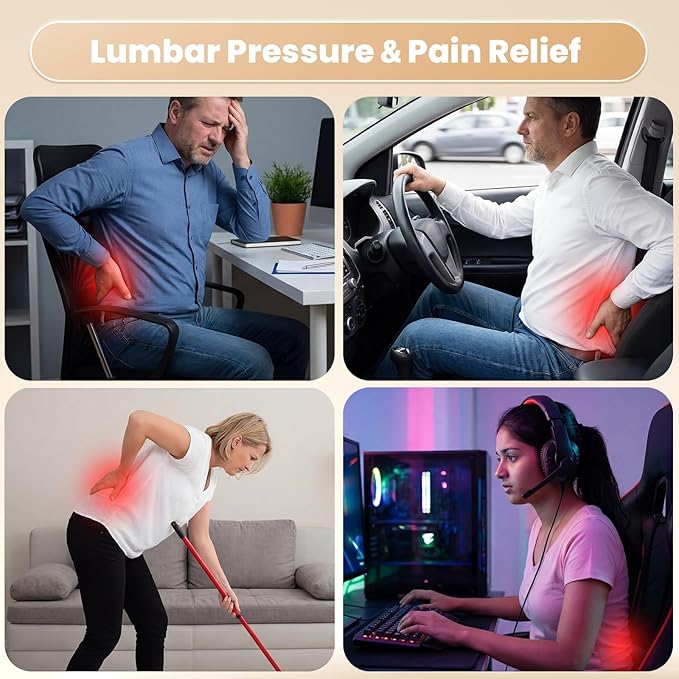 ZZ-WELL Lumbar Support Pillow - Back Support Pillow for Office Work Chair - Memory Foam Chair Back Cushion for Mid Lumbar Back Pain, Posture Improved - Adjustable Straps, Breathable Cover (Grey)