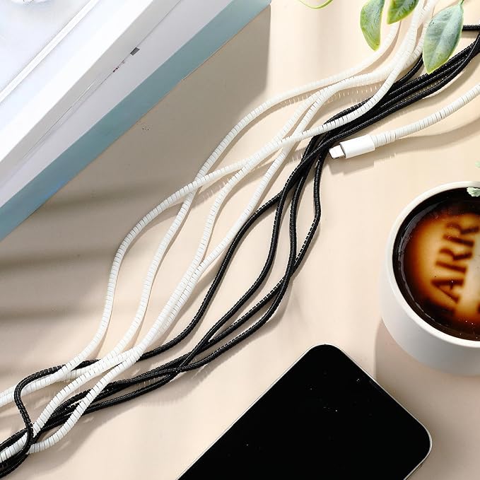 Frienda 10 Pcs Cord Protectors from Pets No Chew Spiral Cable Protector 43.3'' Phone Charger Cover Data Cable Protective Sleeve Chew Proof USB Wire Cover Stylish for Cat Dog Rabbit (Black and White)