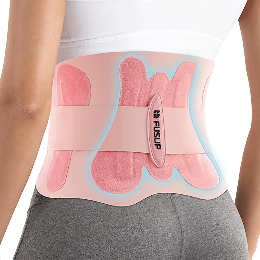 Invisible Back Brace with 0.5mm Ultra-Thin & Seamless Design Under Clothing, FUSUP Anti-Slip Lumbar Support Belt with 2 Removable & Adjustable Straps - for Low Back Pain, Back Injuries, Office, Daily Wear, Sports (Women & Men) (Pink, Large)