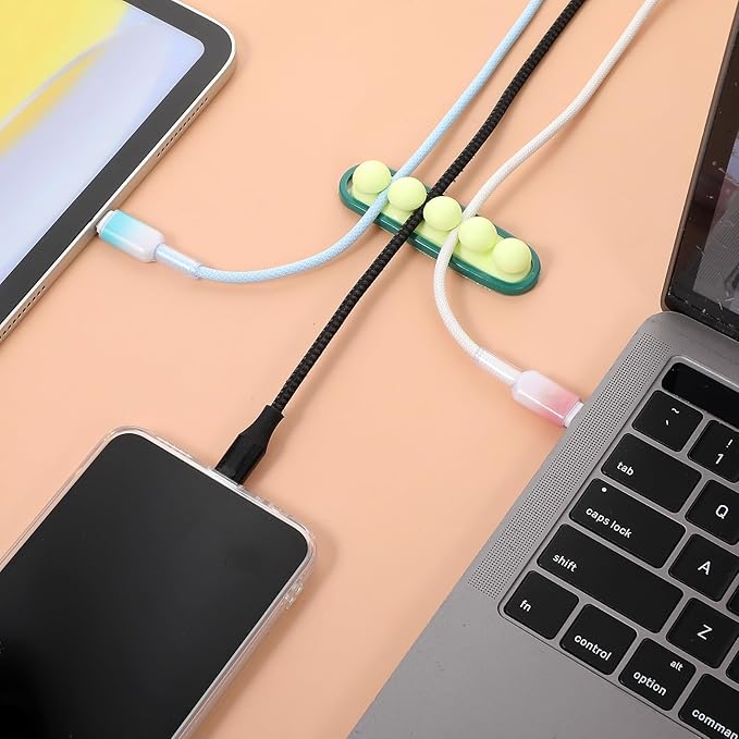 6-Pack Desk Cord Organizer, Pea Cable Clips USB Cable Organizer, Charging Cord Holder for Car Office Bedroom Bedside Wire Management