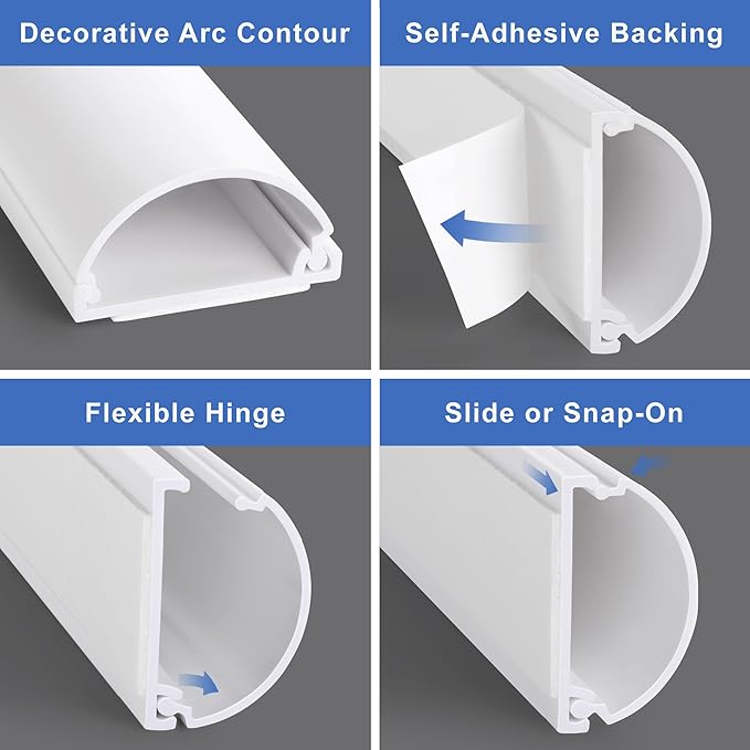 Cord Hider 42.5in (3X L14.2in), Cable Hider for 2-4 Cords, Wire Covers for Cords Wall Mount TV, Cable Cover Wall Wire Hider for Cords, Cable Raceway W1.4inxH0.7in Black