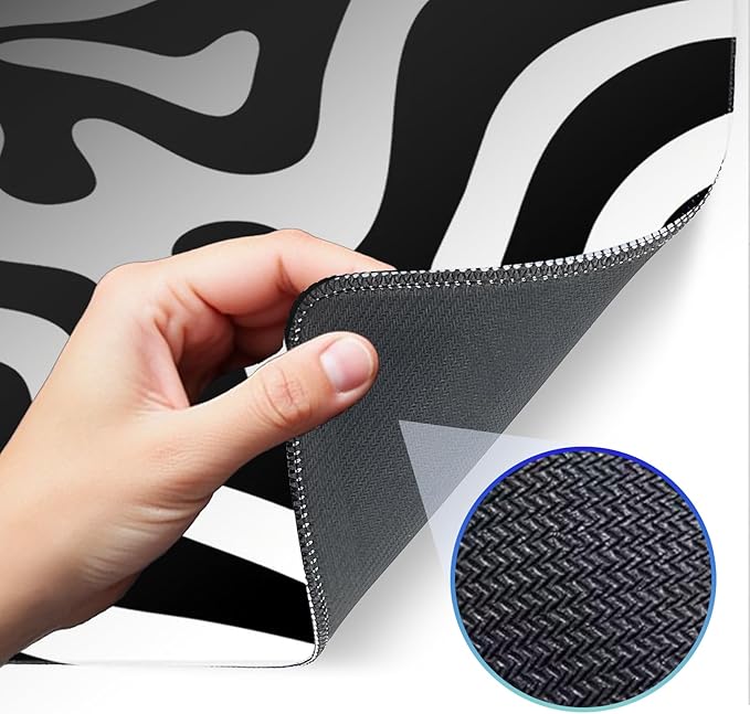 Gaming Mouse Pad, Non-Slip Rubber Bottom Stitched Edges, Suitable for Home, Office, Gaming, 31.5x11.8 Inch Large Mouse Pad, Black and White Abstract Waves