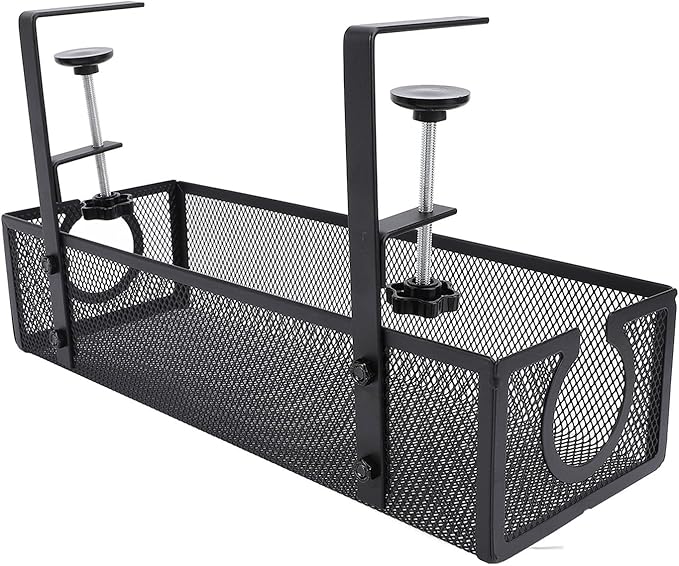 SUNGOOYUE Under Desk Cable Management Tray, No Drill Carbon Steel Cable Organizer with Scratch Pads and Trapezoidal Design, for Home Office Standing Desk Wire Management (Black)