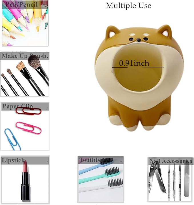 Cute Small Pen Pencil Holder, Kawaii Resin Cat Dog Dinosaur Rabbit Animal Paper Clip Toothbrush Mini Storage Organizer Office Desk Decorations