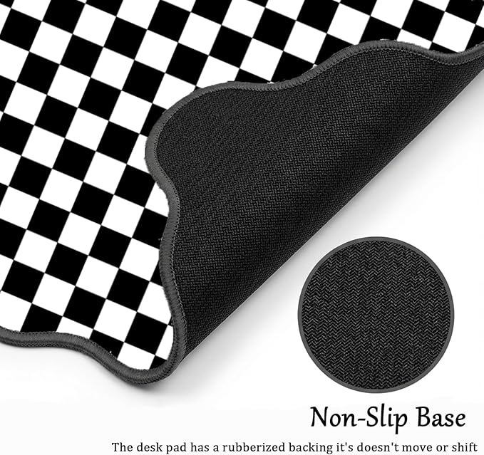 Scalloped Desk Mat Black and White Extended Large Mouse Pad Cute Desk Pad XXL Aesthetic Plaid Mousepad Checkered Gaming Mouse Pad for Keyboard Computer Laptop Office Accessories Girl 31.5X15.7Inch