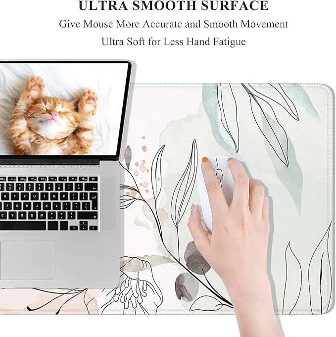 Desk Mat, 32" x 12" XXL Extended Large Gaming Mouse Pad, Desktop Decor Desk Pad, Cute Men Women Office Supplies and Accessories, XL Mouse Mat for Laptop & Keyboard, Watercolor Flowers
