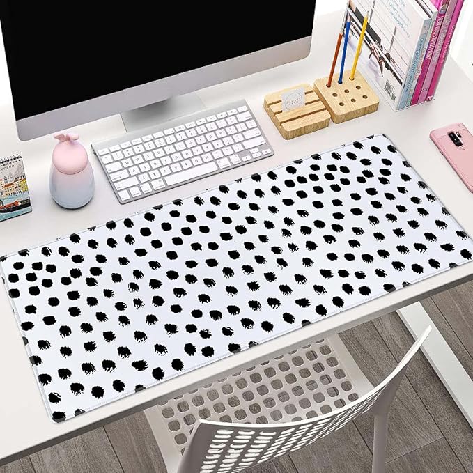 Boho Desk Mat, Polka Dot Large Mouse Pad Desk Pad Boho Desk Accessories for Women Men Office Decor, XL Mousepad Long Laptop Keyboard Mouse Mat 31.5''X11.8'' Non-Slip Rubber Base with Stitched Edges