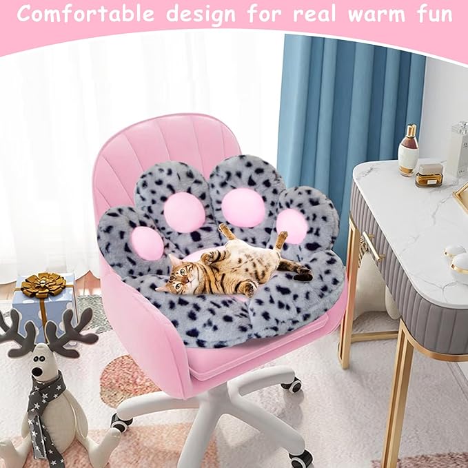 DOBUONO Cat Paw Cushion Kawaii Office Chair Cushion Comfy Plush Gaming Chair Cushion Cute Seat Cushion for Girl, Cute Gaming Accessories Room Decorate (Leopard Print)