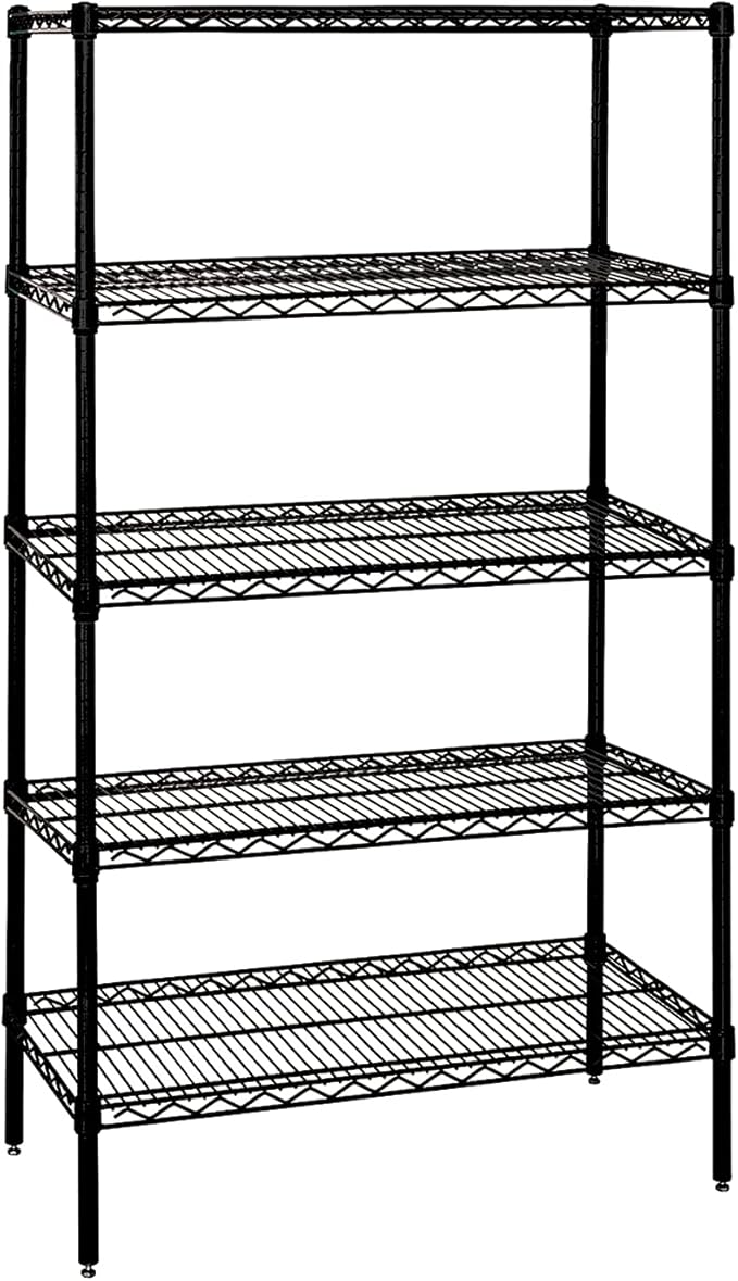 Quantum Storage Systems WR63-1454BK-5 Wire Shelving Starter Kit, 54" W x 14" D x 63" H, 600 lbs Capacity, Carbon Steel, Epoxy Coated, Black, NSF