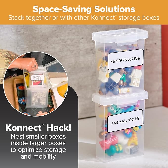 Bostitch Konnect Storage Containers with Lids, Office Organizer, Clear Plastic Box, Stackable for Crayons, Q-tips, Office Supplies, Labels, 0.5 Qt, 2 Pack