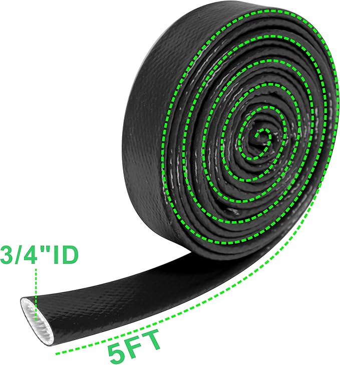 3/4"(19.05mm) ID Fire Sleeve Heat Sleeve Heat Shielded Fire Thermo Armor Silicone Coated Fiberglass for Automotive Hose Lines & Electrical Wiring,5 feet (Black)