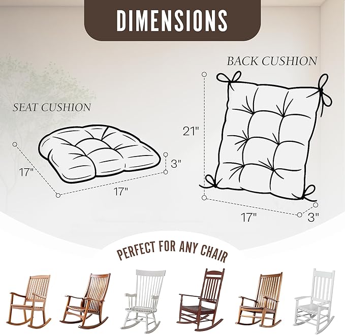 Klear Vu The Gripper Non-Slip Rocking Chair Cushion Set with Thick Padding, Includes Seat Pad & Back Pillow with Ties for Indoor Living Room Rocker, 17x17 Inches, 2 Piece Set, Tan