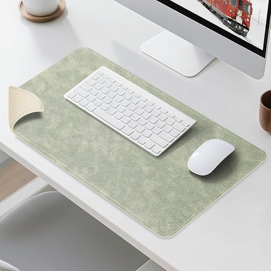 Imitation Crazy Horse Leather Desk Mat - Waterproof Desk Pad - Ideal for Large Mouse Pad and Desk Mats on Top of Desks (Light Green+White, 25"*13")