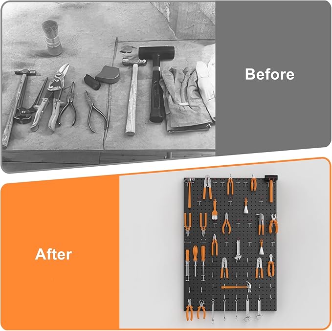 WALMANN 96 PCS Metal Pegboard with Pegboard Hooks for Wall, Garage Tools Storage Pegboard for Garage, Workbench, Peg Boards, Tool Organizer Board with Hooks(Black)