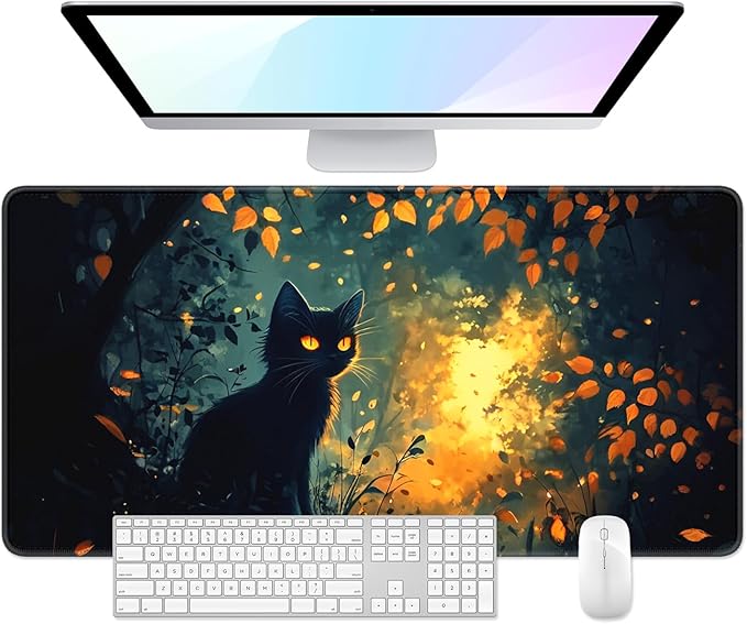 Desk Pad, 32" x 16" XXXL Extended Large Gaming Mouse Pad, Desktop Decor Desk Mat, Men Women Office Supplies and Accessories, Cute Anime Mouse Mat for Laptop & Keyboard, Dark Cat