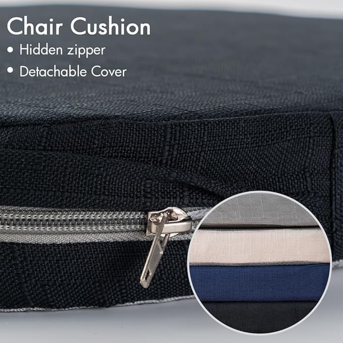 Battilo Chair Cushions for Dining Chairs with Ties, Kitchen Chair Pad with Non-Slip Backing and Removable Cover, Indoor/Outdoor Dining Seat Cushion, 16"x16"x2", Set of 4, Black