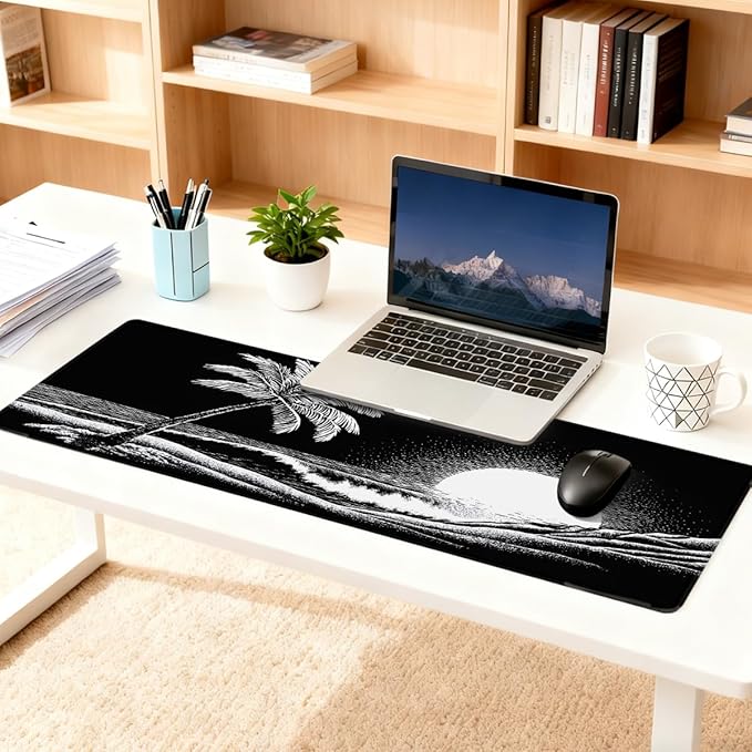 Sunset Palm Beach Large Mouse Pad Non-Slip Rubber Long Gaming Desk Mat Big Computer Keyboard Mousepad Waterproof Protector Wristing Pad for Gaming Office Home Decorative 31.5 X 11.8 Inch