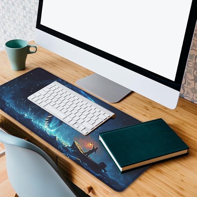 Deep Sea Monster Mouse Pad Fisherman Myth Legend Monster Extended Keyboard Mouse Mat for Computer Office, Big Laptop Mouse pad, Gaming Pc 31.5x11.8 in