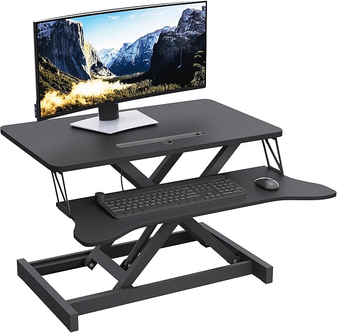 Panana Standing Desk Converter, Height Adjustable Sit to Stand Up Workstation, Dual Monitor and Laptop with Wide Keyboard Tray for Home Office (25.6")