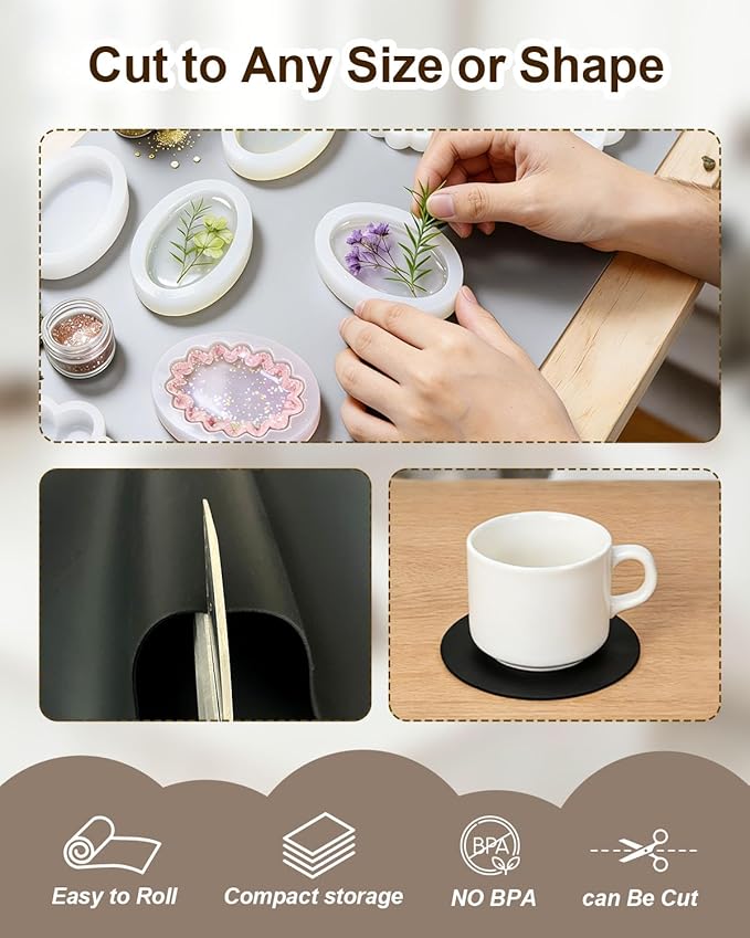 Art and Craft Silicone Mat, 24” x 16” x 2MM Large Crafting Sheet for Resin, Jewelry Casting, Painting, DIY Projects, Heat Resistant Nonstick Workstation Protector and Placemat,2PCS