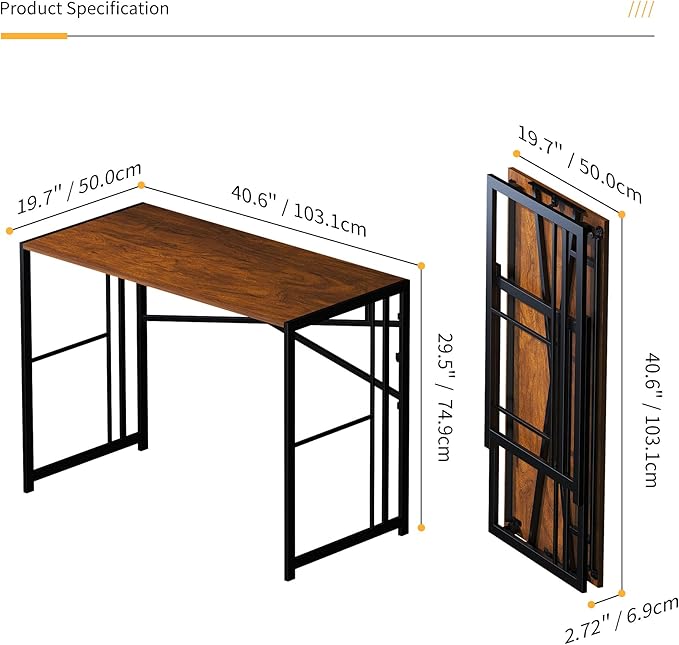 Lutown-Teen Folding Computer Desk 40 inch Writing Gaming Computer Camping Desk, No Assembly Required Home Office Table, Mahogany
