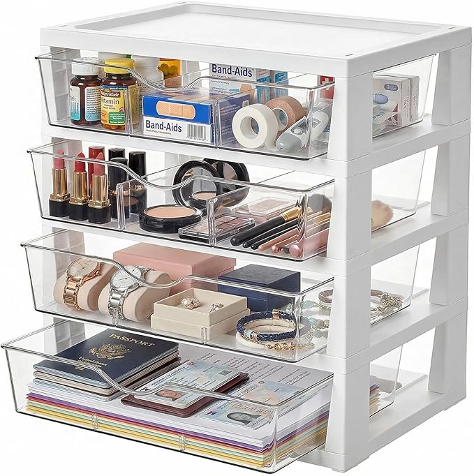 novelinks 4-Tier Desk Organizer with Drawers, Assemble Office Paper Organizer Drawers, Tabletop Storage Drawers for Office Storage & Organization