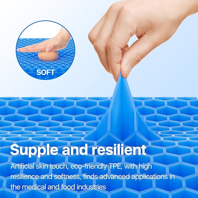 Cooling Gel Seat Cushion with Breathable Honeycomb Design for Pressure Relief on Office, Car, and Wheelchair Seats, Small