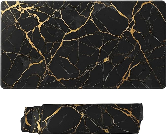 Black Marble Texture Large Mouse Pad & Desk Mat Extended Mousepad with Stitched Edges Non-Slip Rubber Base Laptop Computer Keyboard Pad for Gaming, Office & Home Decor, XXL - 29.5" X 15.8"
