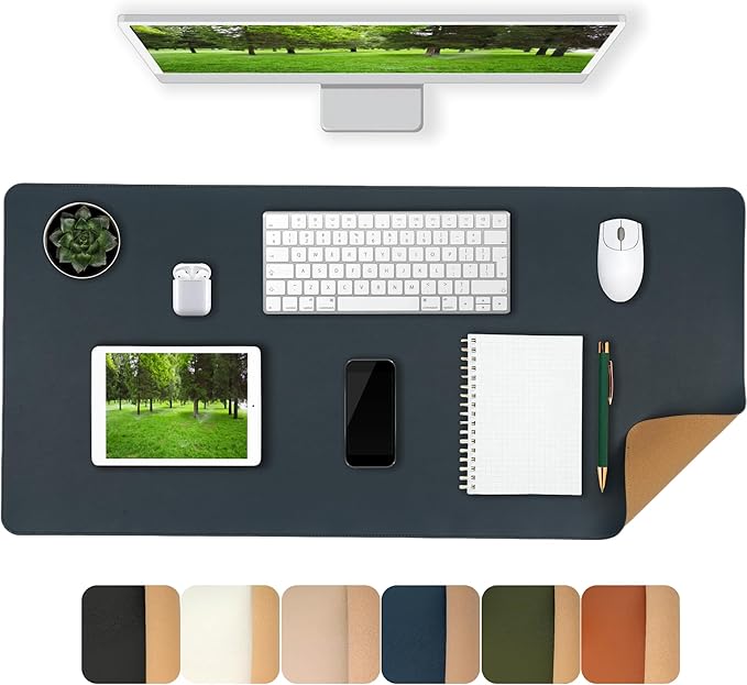 Desk Pad Mat Dual-Sided Natural Cork and PU Leather Non-Slip Water-Resistant Desk Matt for Desktop