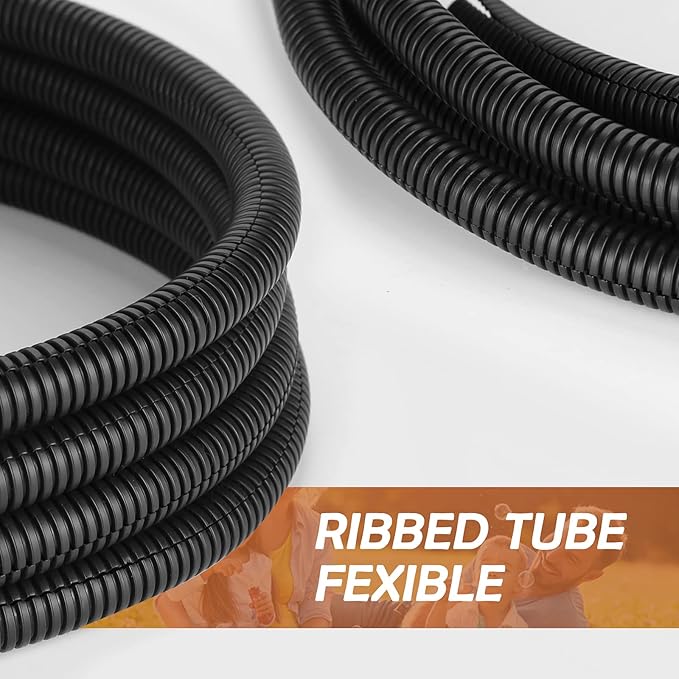 ZhiYo 20FT 1/2” Wire Loom Split Tubing Auto Wire Conduit Flexible Cover | High Temperature Heat Resistant -40F to 257F | Plastic Cover for Electrical Wires & Cables, Black