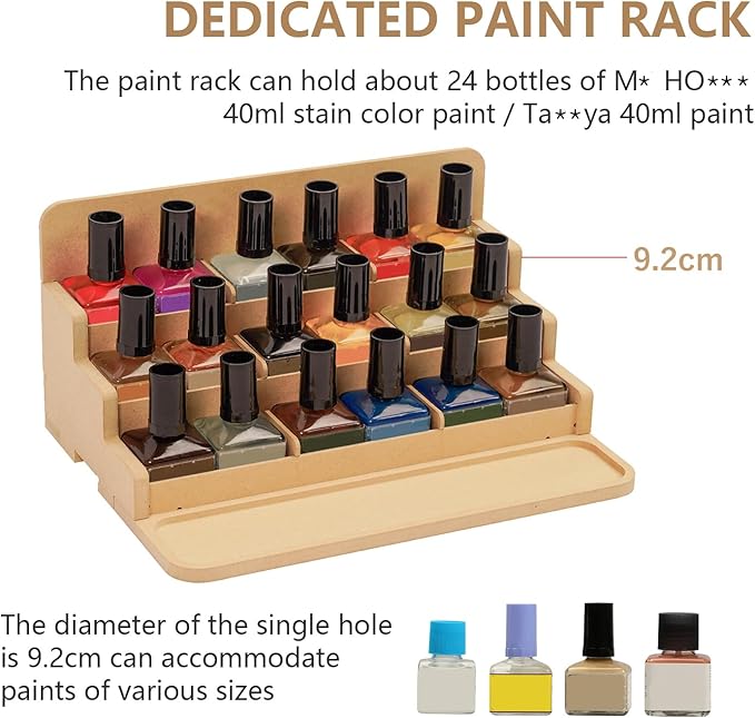 4 Tier Plastic Model Paint Rack - Ink Bottle & Miniature Model Tool Storage Kit, MDF Material Organizer for Tamiya/MR HOBBY Paint & Craft Supplies, GK3