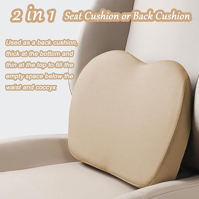 2 in 1 Wedge Car Cushions or Lumbar Support for Driving - 3.5 Inches Soft Memory Foam Driver Seat Cushion for Car Truck - Comfort Coccyx Cushion for Tailbone & Back Pain Relief, Black