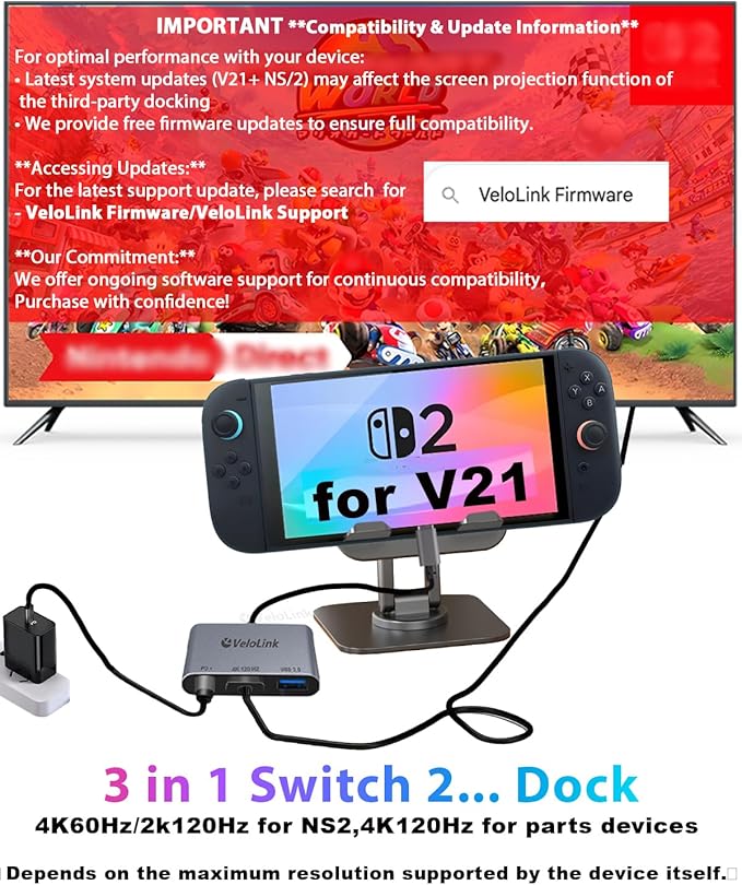 Switch Dock,Switch Docking Station/USB C to hdmi for Nintendo Switch/Switch 2 with HDMI 2.1/4K120Hz,usbc to hdmi Adapter Compatible with MacBook/Laptop Support v22 of NS2 After Update