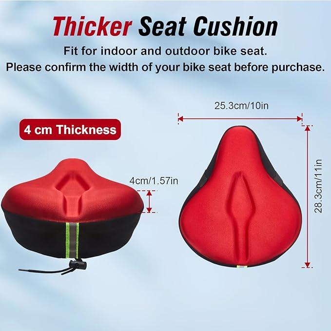 Zacro Bike Seat Cushion - Gel Padded Bike Seat Cover for Men Women Comfort, Extra Soft Exercise Bicycle Seat Compatible with Peloton, Outdoor & Indoor Bike Saddles