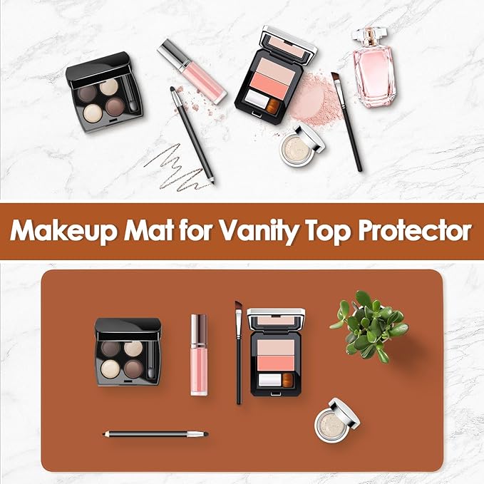 Makeup Mat for Vanity to Protect Desk Top 23.6 x 11.8 in, Dual-Sided Makeup Mat, Easy to Clean Desk Pad - Waterproof and Oilproof Vanity Accessories (Clay Brown and Dark Grey)