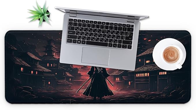 MAY FLOWER Gaming Mouse pad, Large Laptop Mousepad, Full Keyboard Mat, Long Computer Mouse Mat for Home and Office, Anti-Slip Rubber Base, 31.5 x 11.8 Inches (Samurai)