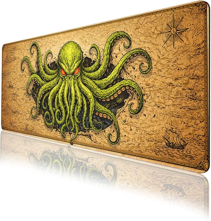 Octopus Monster Mouse Pad Cthulhu Dark Sea Pirate Fantasy Mousepad Extended Large Laptop Keyboard Non-Slip Rubber Base with Stitched Edges for Home 31.5x11.8 Inch